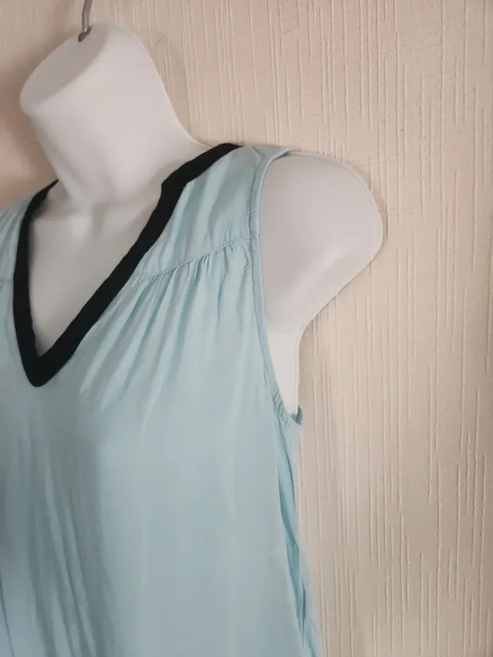 Blouse fluide Naf Naf 34 bleu turquoise col V noir - photo numéro 4