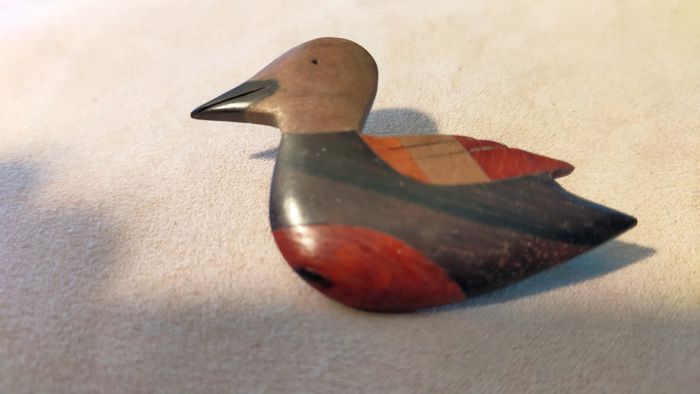 Broche vintage en bois – Forme canard peint - photo numéro 7