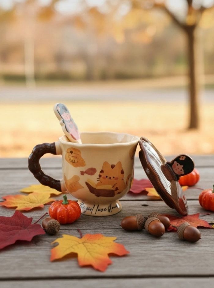 Tasse céramique avec couvercle et cuillère - photo numéro 6