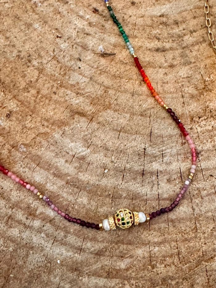 Collier habaha Paris réglable acier inoxydable or perles naturelles grigri cristaux - photo numéro 8
