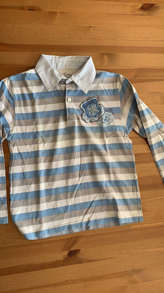 Polo manches longues 10 ans bleu/ gris - photo numéro 2