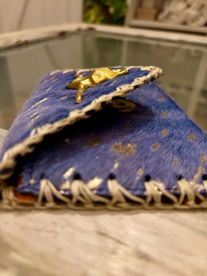 Porte monnaie bohème buffle bleu clair et doré - photo numéro 6