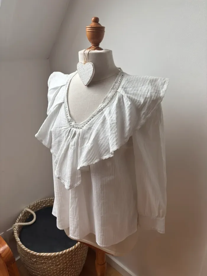 🤍 sublime blouse en coton blanc - Claudie Pierlot - T38 - photo numéro 3