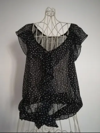 Blouse noir pois blanc