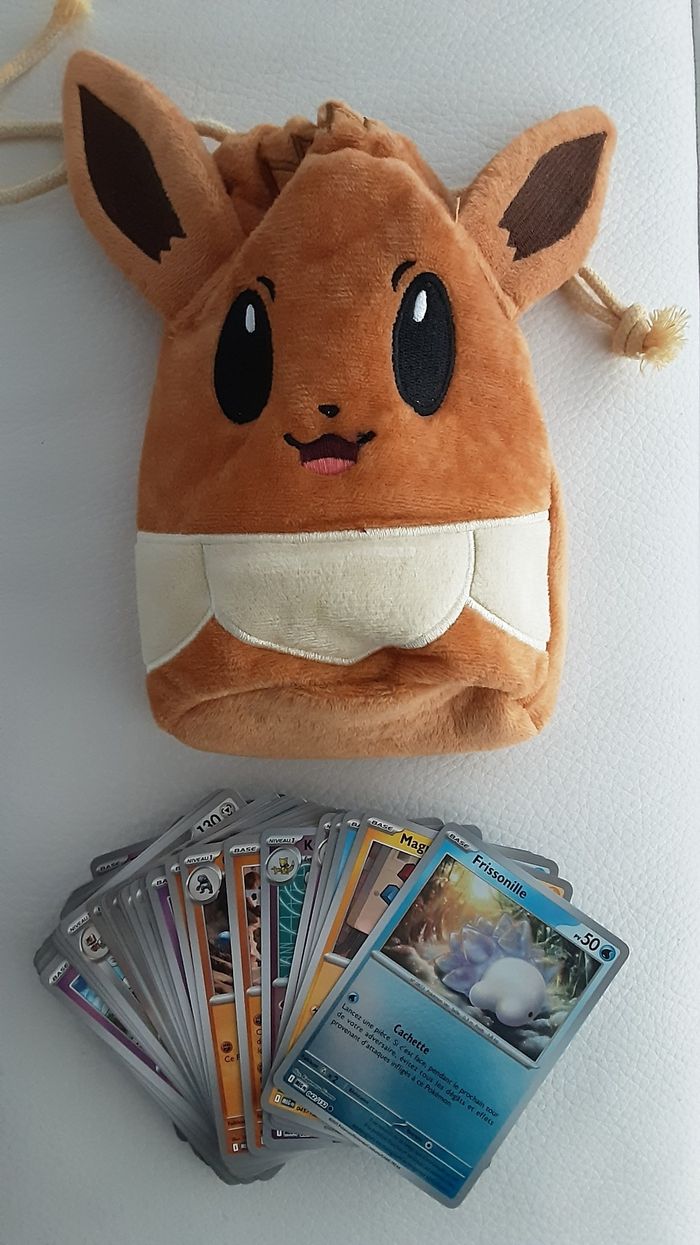 Lot de 60 cartes Pokémon + pochette de rangement Evoli