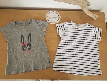 Lot de 2 t-shirt manches courtes 18mois bébé fille kimbaloo et grain de blé TBE