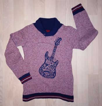 Pull col montant bordeaux chiné gris clair motif guitare Sergent major 
T. 11 ans