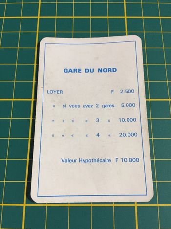 Carte Gare du Nord pièce détachée Monopoly Miro Parker company #A63