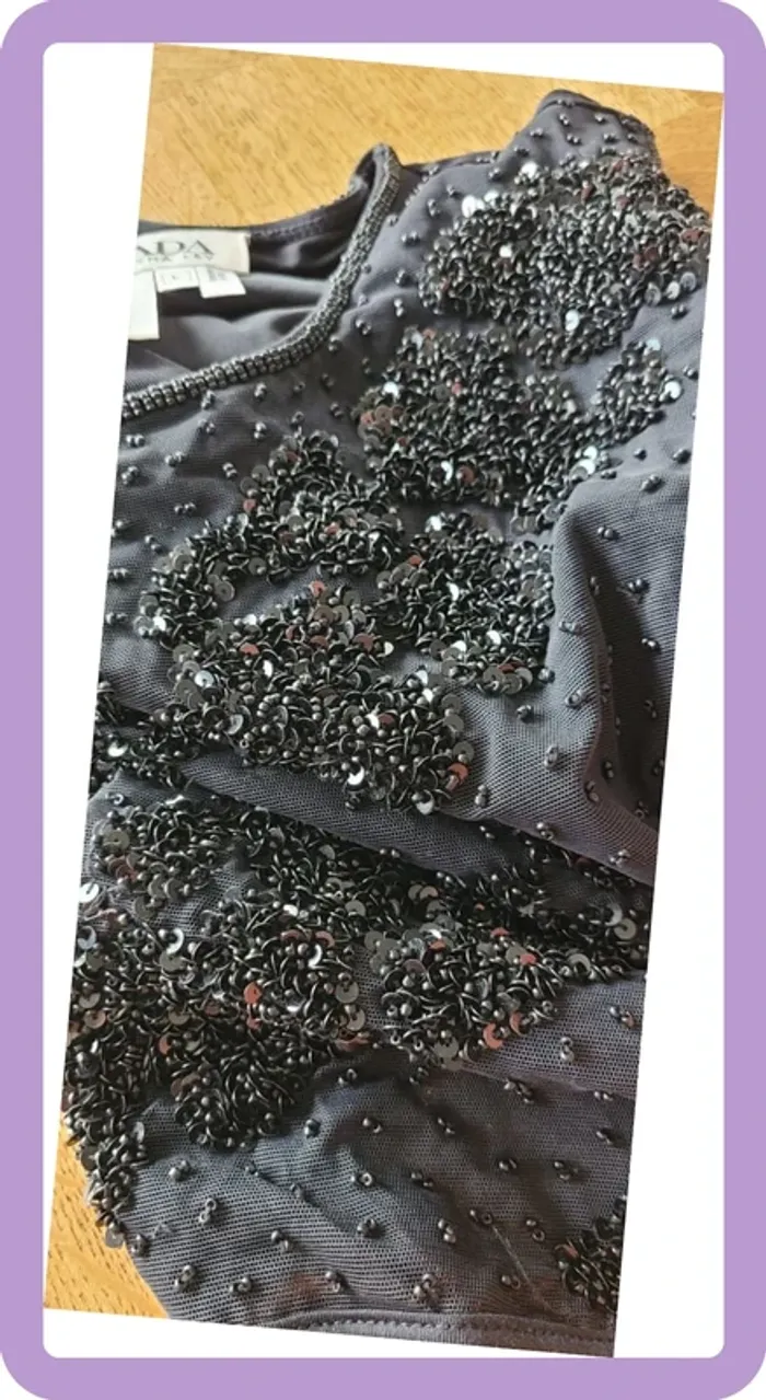 Top strass et perles Escada noir L - photo numéro 6