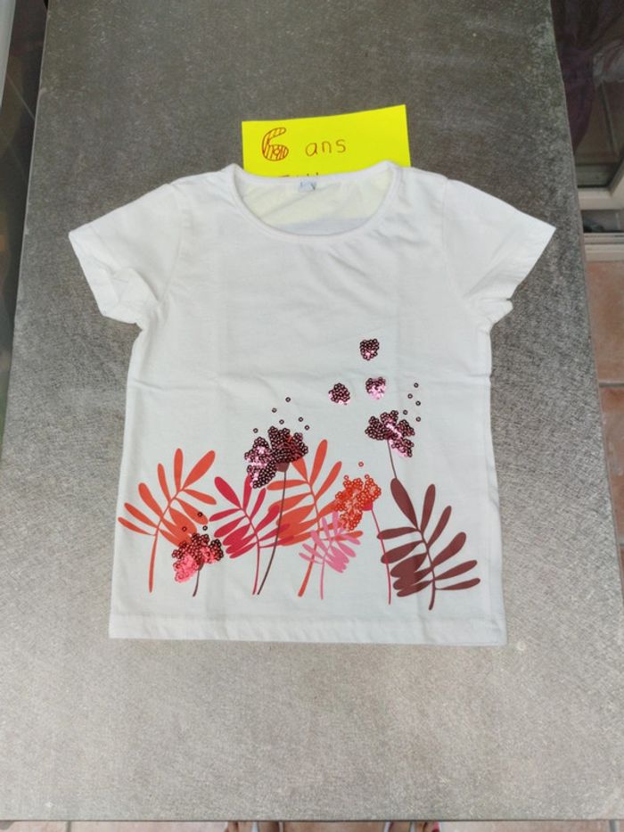 Tee-shirt manches courtes 6 ans fille blanc