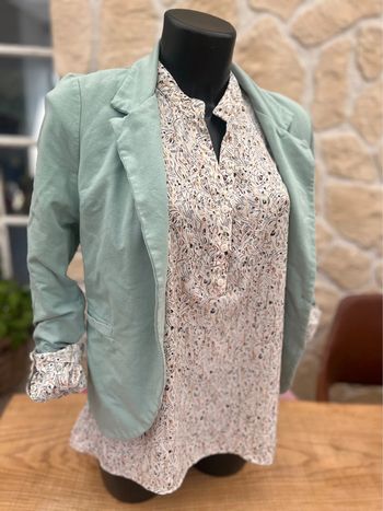 Ensemble femme blanc bleu mint fleurs taille M 38 tunique