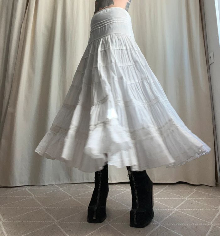 Jupe longue blanche 100% coton Boho Summer Cottagecore vintage 90s - Taille S - photo numéro 3