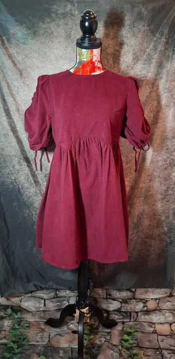 Robe baby-doll velours côtelé bordeaux