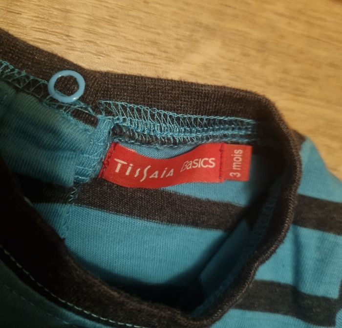 haut manches longue garçon bleu et noir à rayure tissaia taille 3 mois - photo numéro 2
