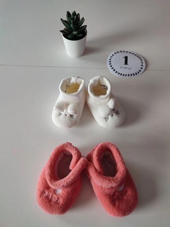 Lot de 2 paires de chaussons 0-3 mois