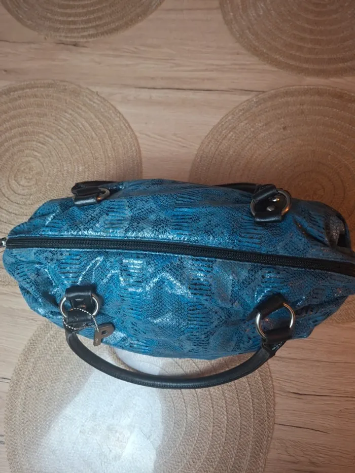 Sac à main Picard cuir effet python bleu et noir - photo numéro 7