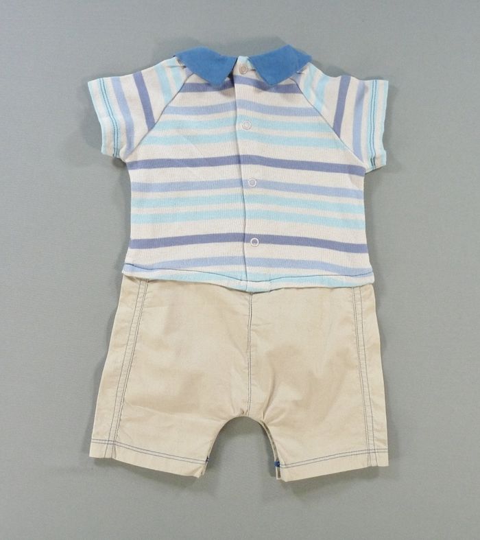 Combinaison courte jersey bleu beige rayures BÉBÉ 9 3 mois 59 cm garçon - photo numéro 3