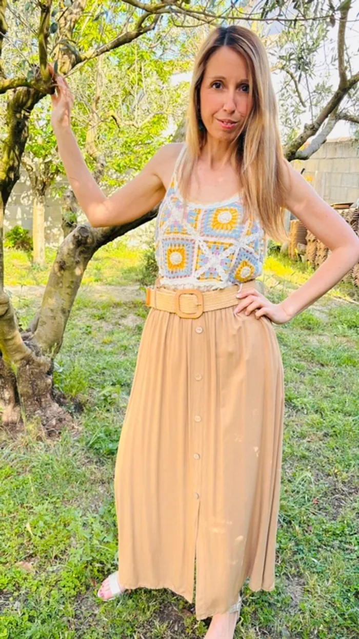Jupe longue marron + ceinture taille unique - photo numéro 2