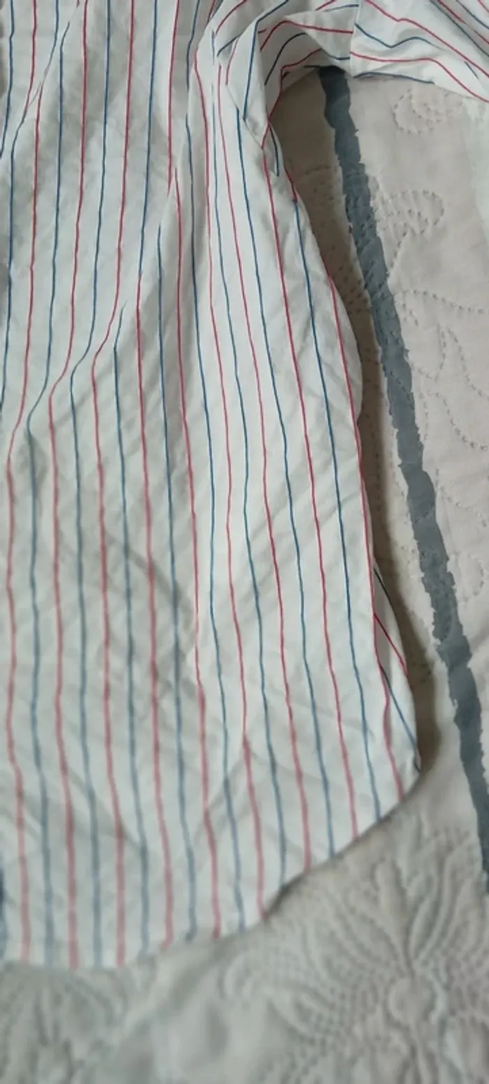 Chemise longue manches longues avec rayures bleu blanc rouge blanche femme 44 phildar - photo numéro 15