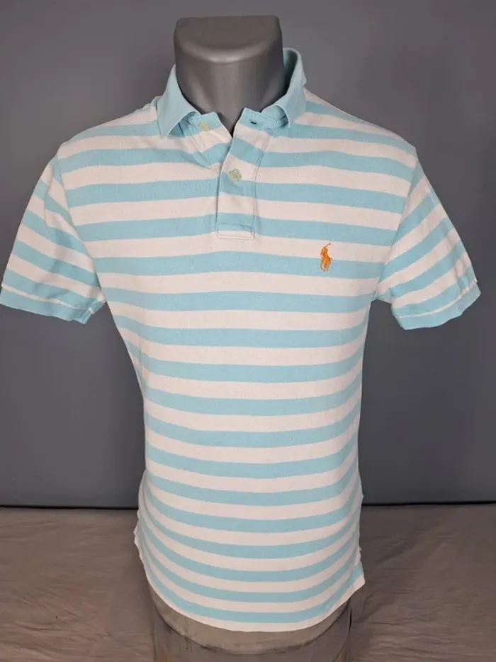 Polo Ralph Lauren Custom Fit – rayures bleu ciel/blanc – Taille S - brodé (570)