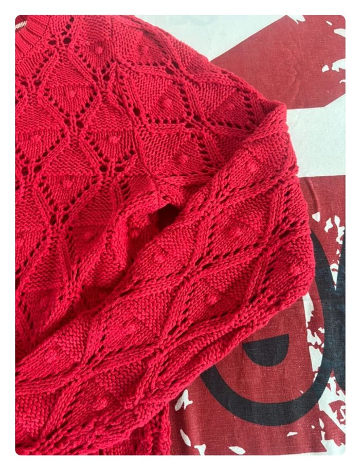 Pull Torsadé Tommy Hilfiger rouge taille L motif broderie - photo numéro 4