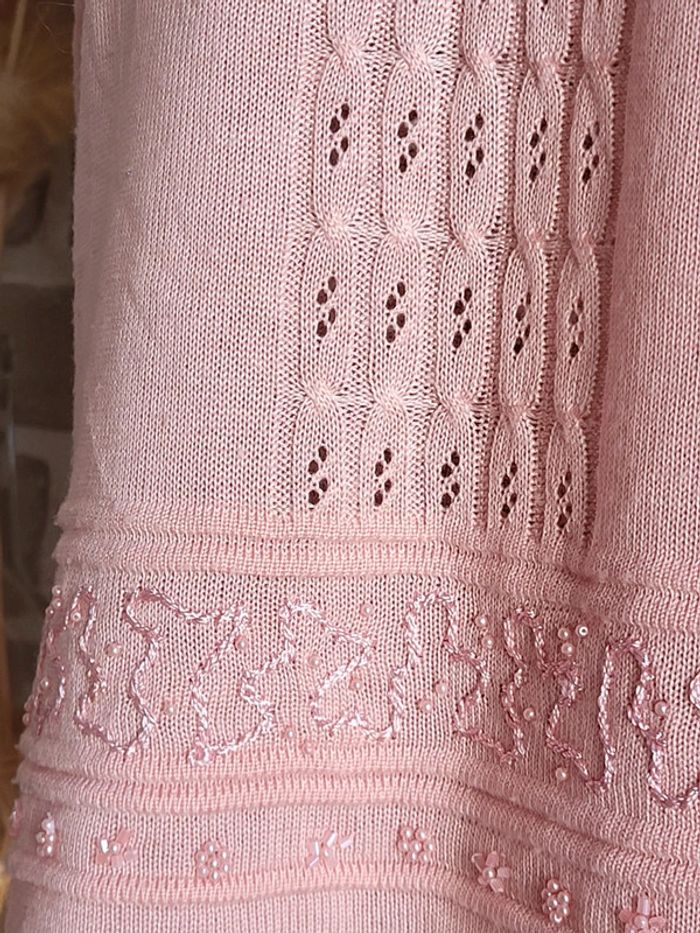 Pull vintage rose à torsades et perles - Angela Baraldi - photo numéro 9