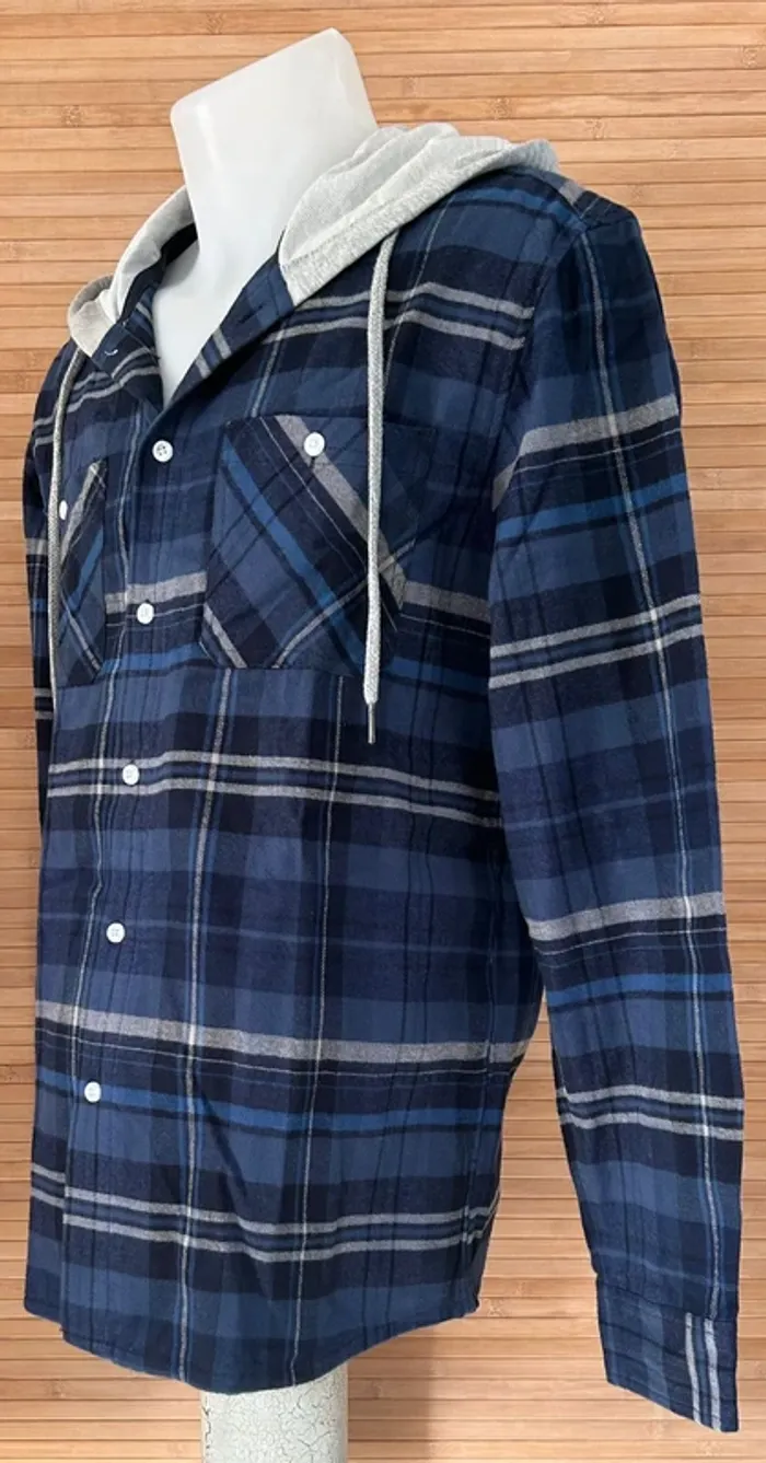 Chemise-veste en flanelle à capuche pour homme taille S bleu marine - photo numéro 2