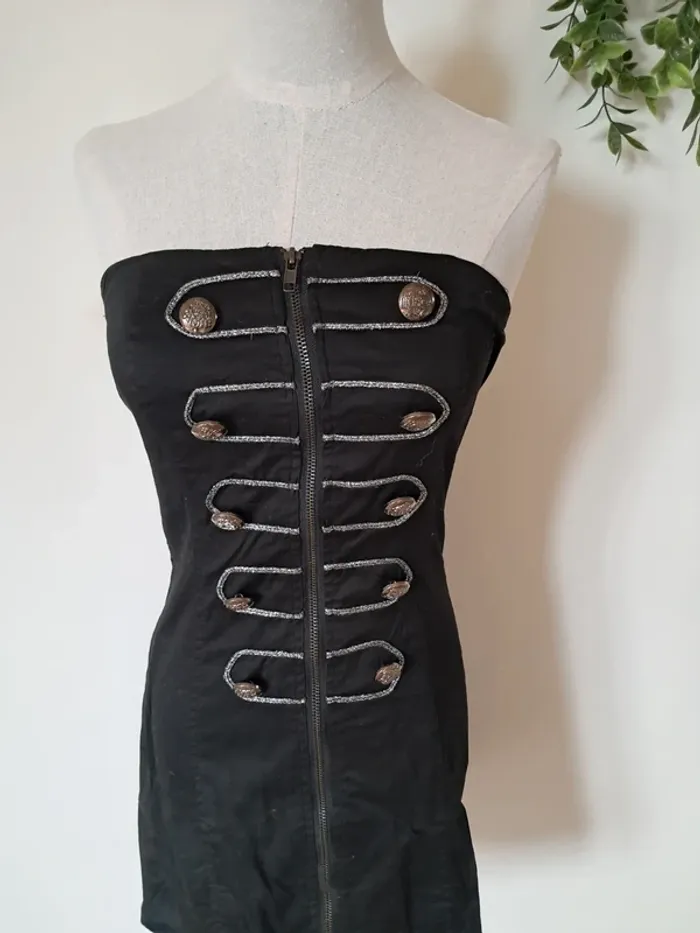Robe bustier noire style militaire boutons argentés - photo numéro 2