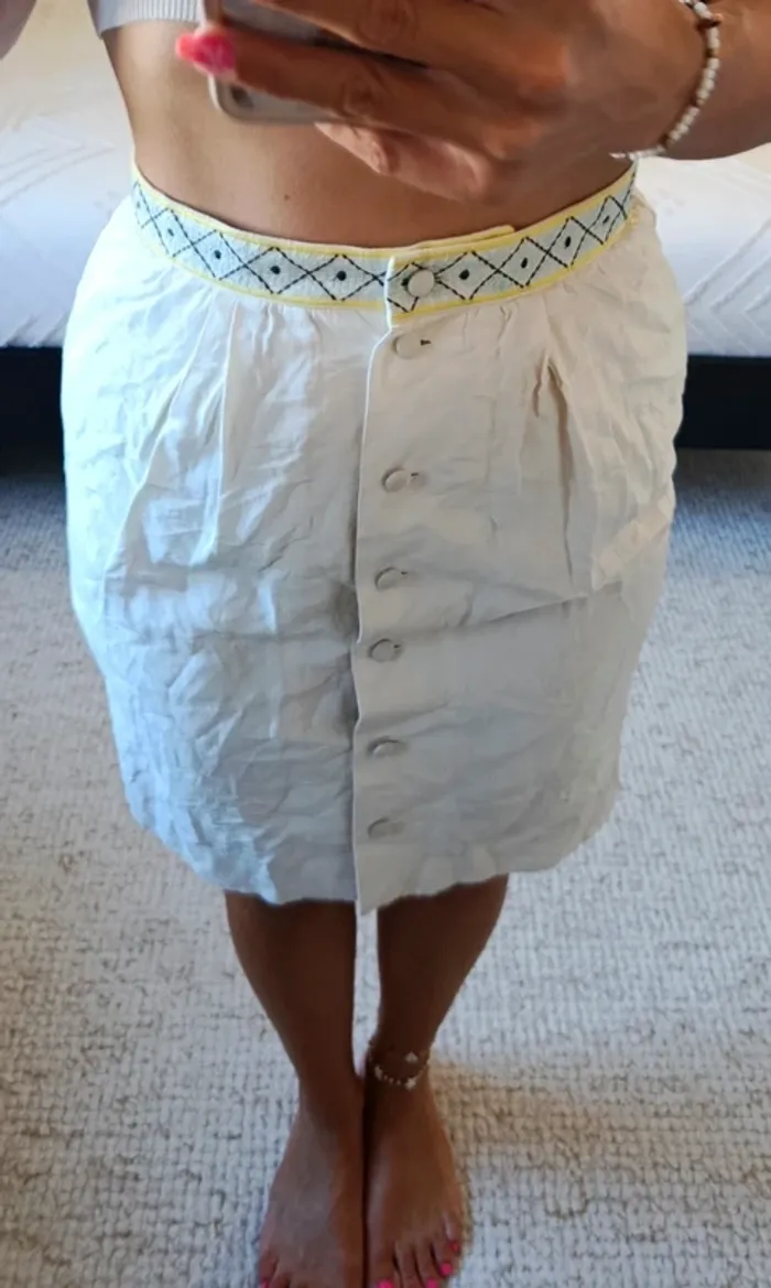 Jupe Comptoir des cotonniers crème 38 soie lin coton modèle Colza/Init - photo numéro 2