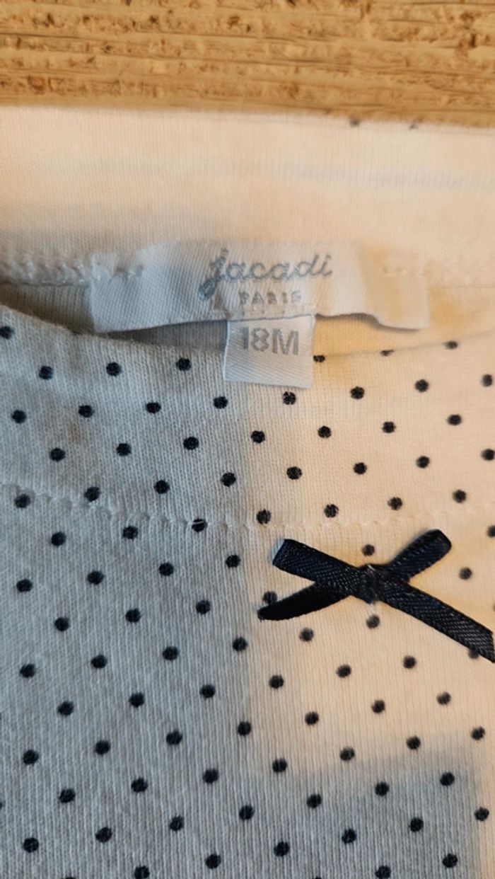 T shirt à manches courtes, blanc avec petits points bleus, Jacadi, 18 mois, nickel - photo numéro 4