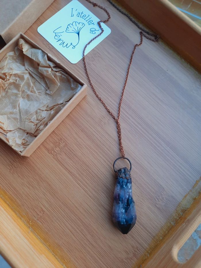 Collier pendentif Améthyste cuivre - photo numéro 3