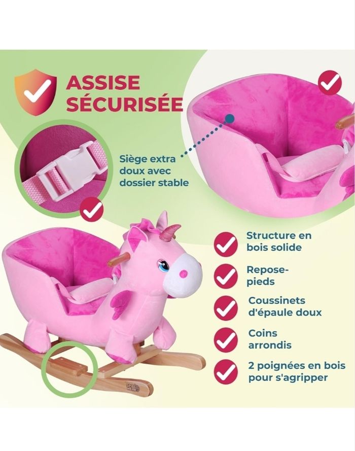 Vend licorne à bascule rose avec ceinture de sécurité 29 € - photo numéro 4