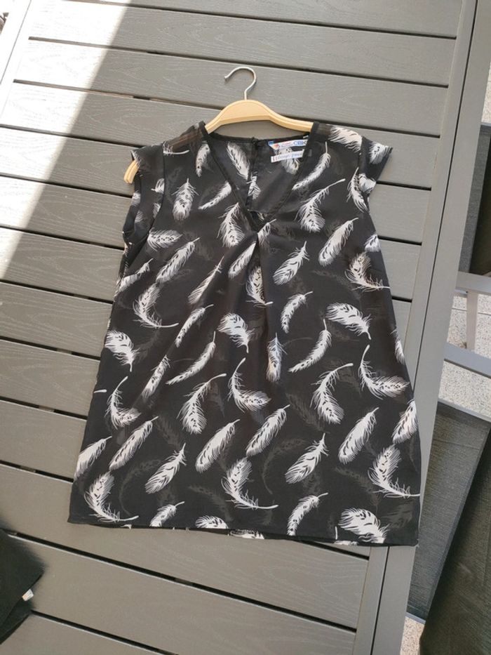 tunique blouse  S sans manches noir olule blanche cbk