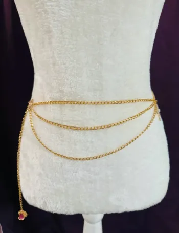 Ceinture métal ajustable Witch doré avec bijoux croix et perle