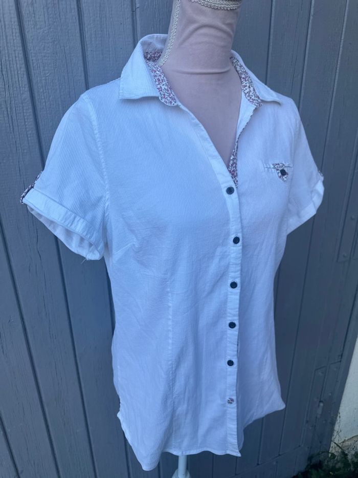 Chemise manches courtes été blanche col fleurie colorée Gémo 48/4XL - photo numéro 2