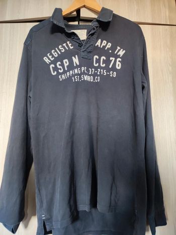 Pull polo manches longues bleu gris XXL Celio