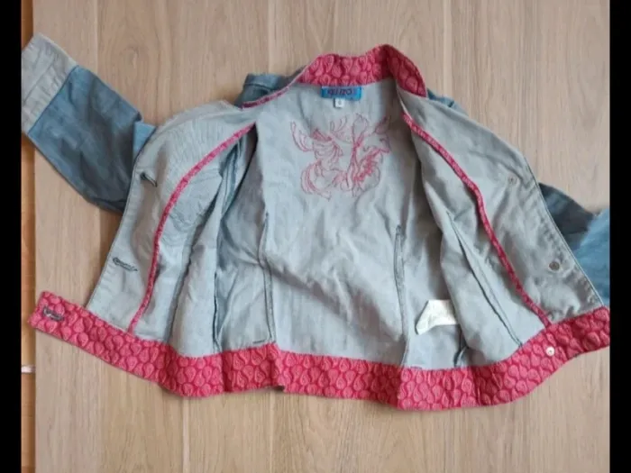 Veste en jean Kenzo 6 en broderie rose gros boutons - photo numéro 2