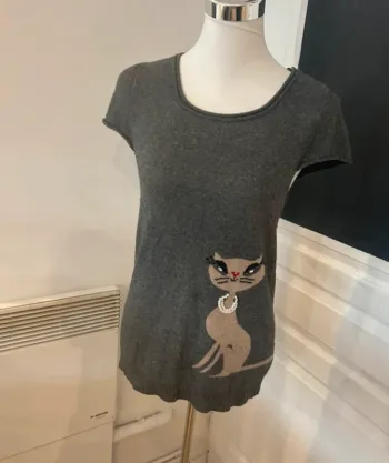 Paul et Joe Sister. Pull maille gris  femme, taille 1/36. Laine et angora.