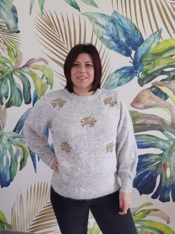 Pull gris palmiers
