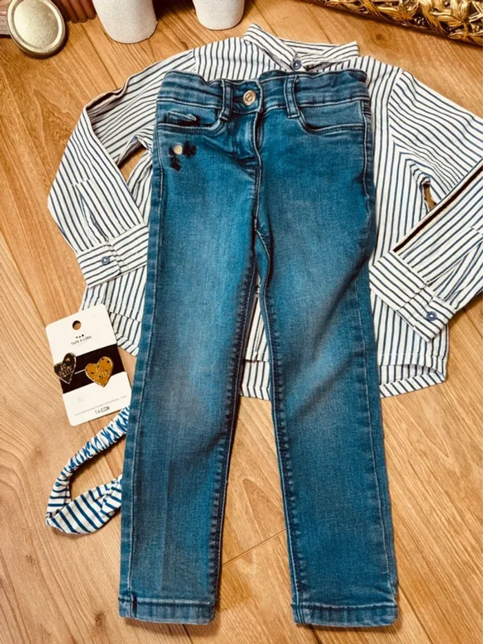 Taille 3 ans tenue 4 pièces fille TAO bleu * rayures * 🩷 - photo numéro 6