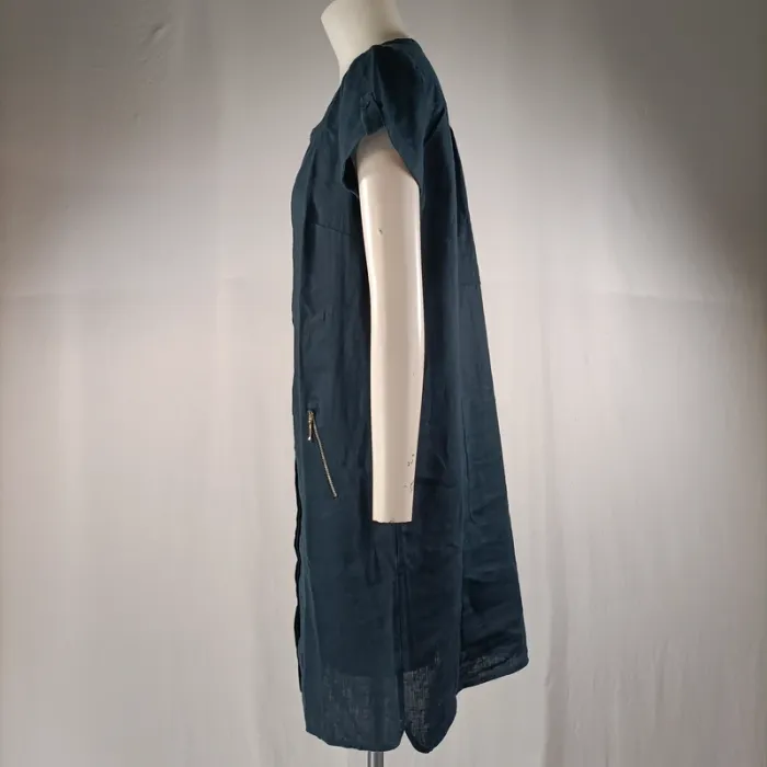 Robe droite bleu marine en 100 % lin, col V zippé – Caroll T.40 A1122 - photo numéro 4
