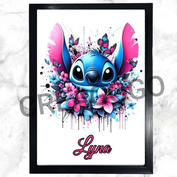 🎨 Cadre + Affiche Personnalisée – Prénom au Choix – Stitch Disney – 24x32 cm 💙✨