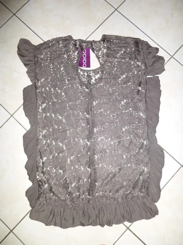 haut tunique en dentelle BAIAO marron chocolat taille 38 neuf - photo numéro 3