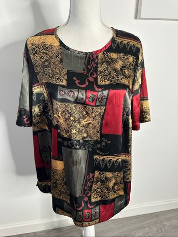 Blouse oversize satinée ethnique multicolore Vintage T44 XXL