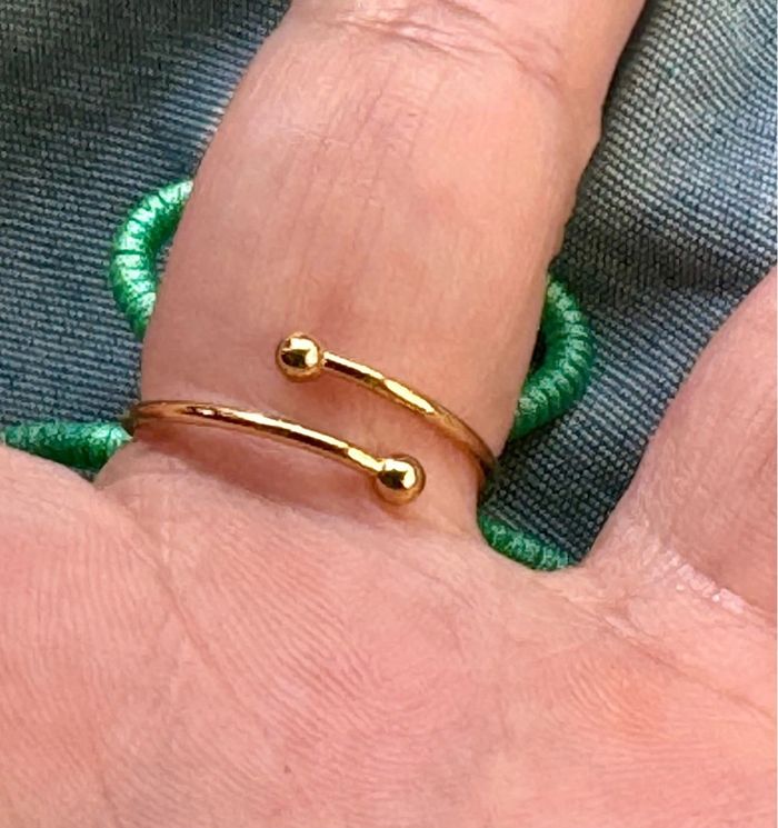 Bague xl réglable acier inoxydable or fleur tissée turquoise ci - photo numéro 6