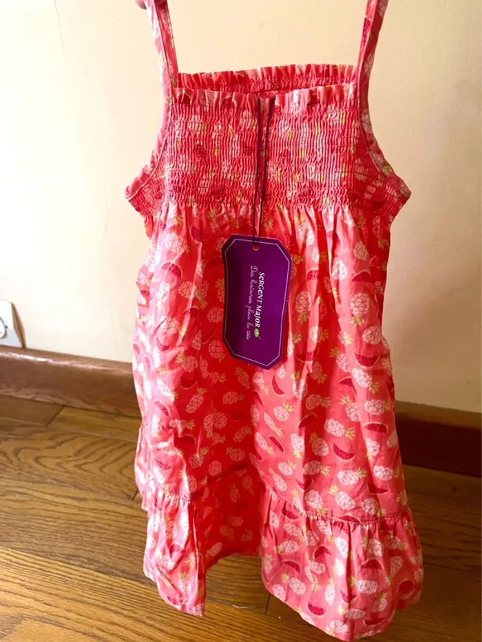 sublime ensemble Robe +bloomer bebe Sergent Major 12M rose imprime fruits smock neuf etiquette - photo numéro 13