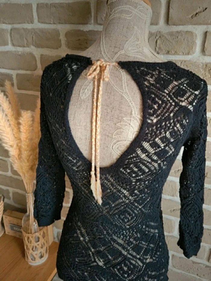 Pull en crochet noir dos ouvert La Redoute