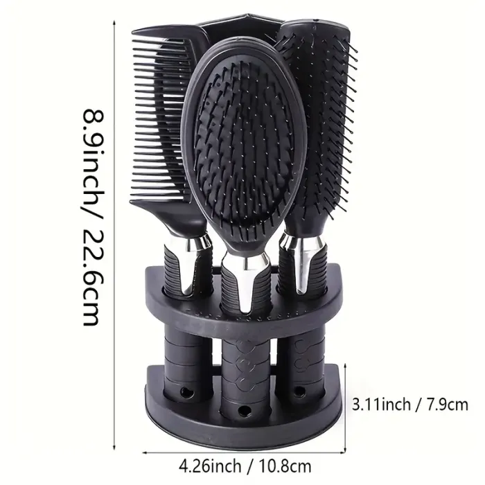 💇♂️ Set de Coiffure Professionnel – 4 Brosses + Miroir + Support – Noir | Tous Types de Cheveux - photo numéro 2