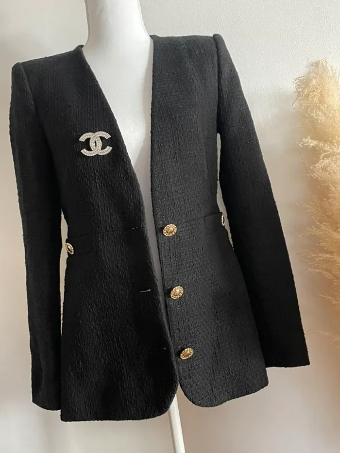Zara veste blazer tailleur tweed noir avec boutons dorés taille XS - photo numéro 6