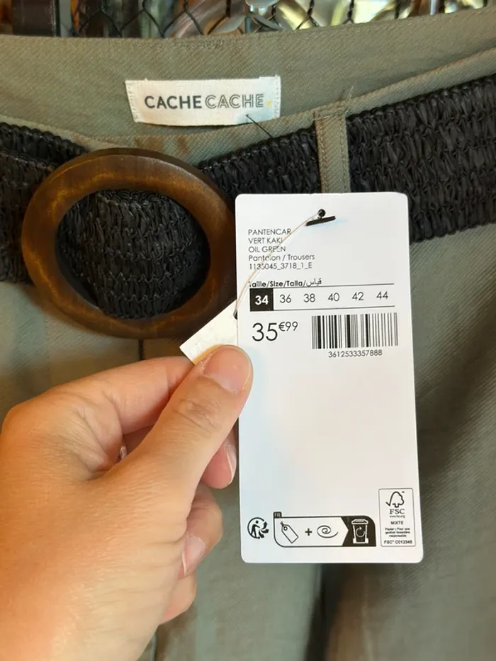 Pantalon cargo kaki jambes larges t.34 Cache-Cache neuf - photo numéro 6